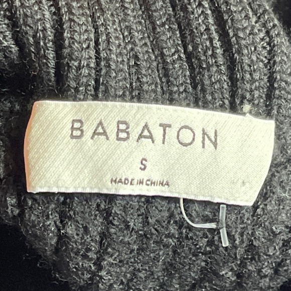 Aritzia Babaton Guell Merino Wool Black Ribbed Cropped Turtleneck Sweater Small - Picture 3 of 7